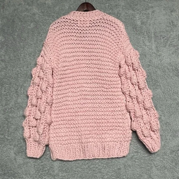 Chicwish Sweater M/L Pink Longline Cardigan Chunky Pom Pom Cuteness‎ On Sleeves - Picture 6 of 12